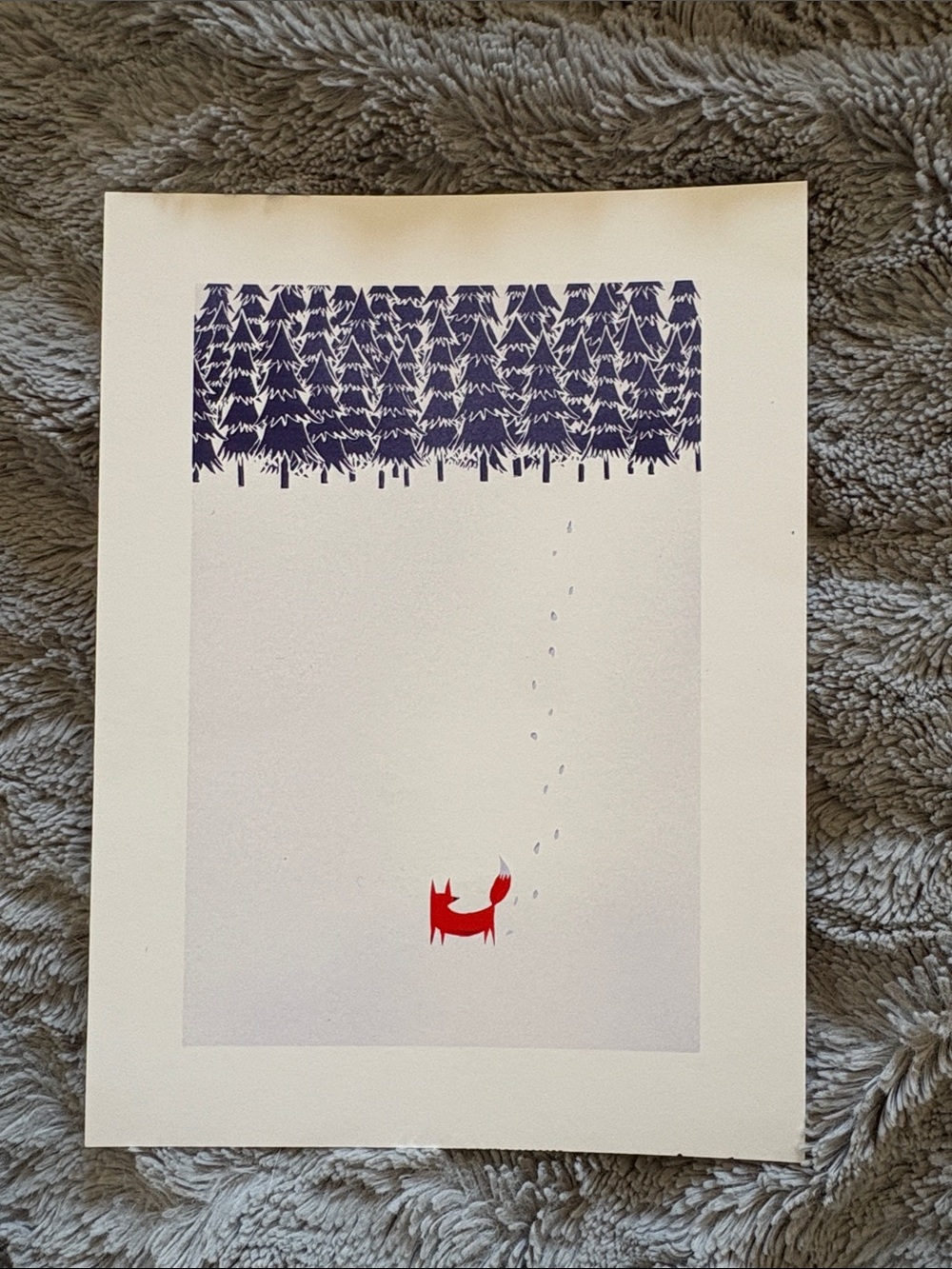 Society 6 Red Fox in the Snow with Navy Tree Line Art Print